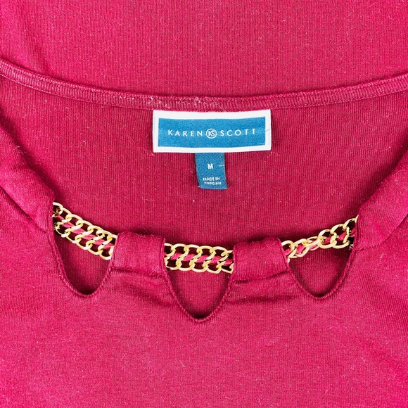 Karen Scott- Maroon Long Sleeves Top. Size Medium. - Picture 4 of 5